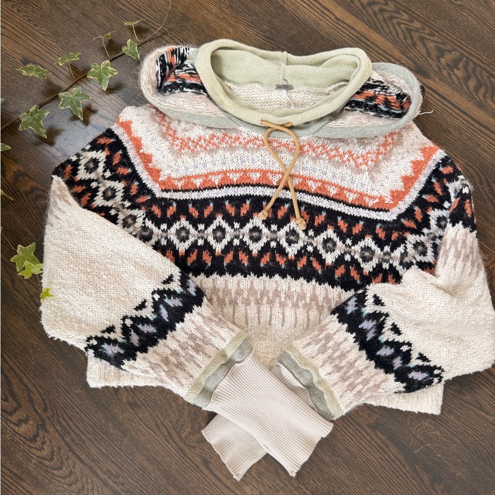 Free People Cowl Neck hooded crop Sweater